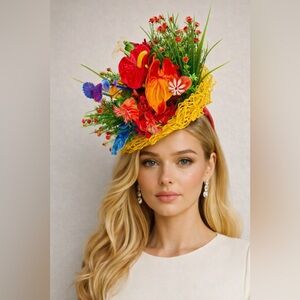 Kentucky Derby Hat Vibrant Tropical Garden Floral Fascinator KY Oaks Headband
